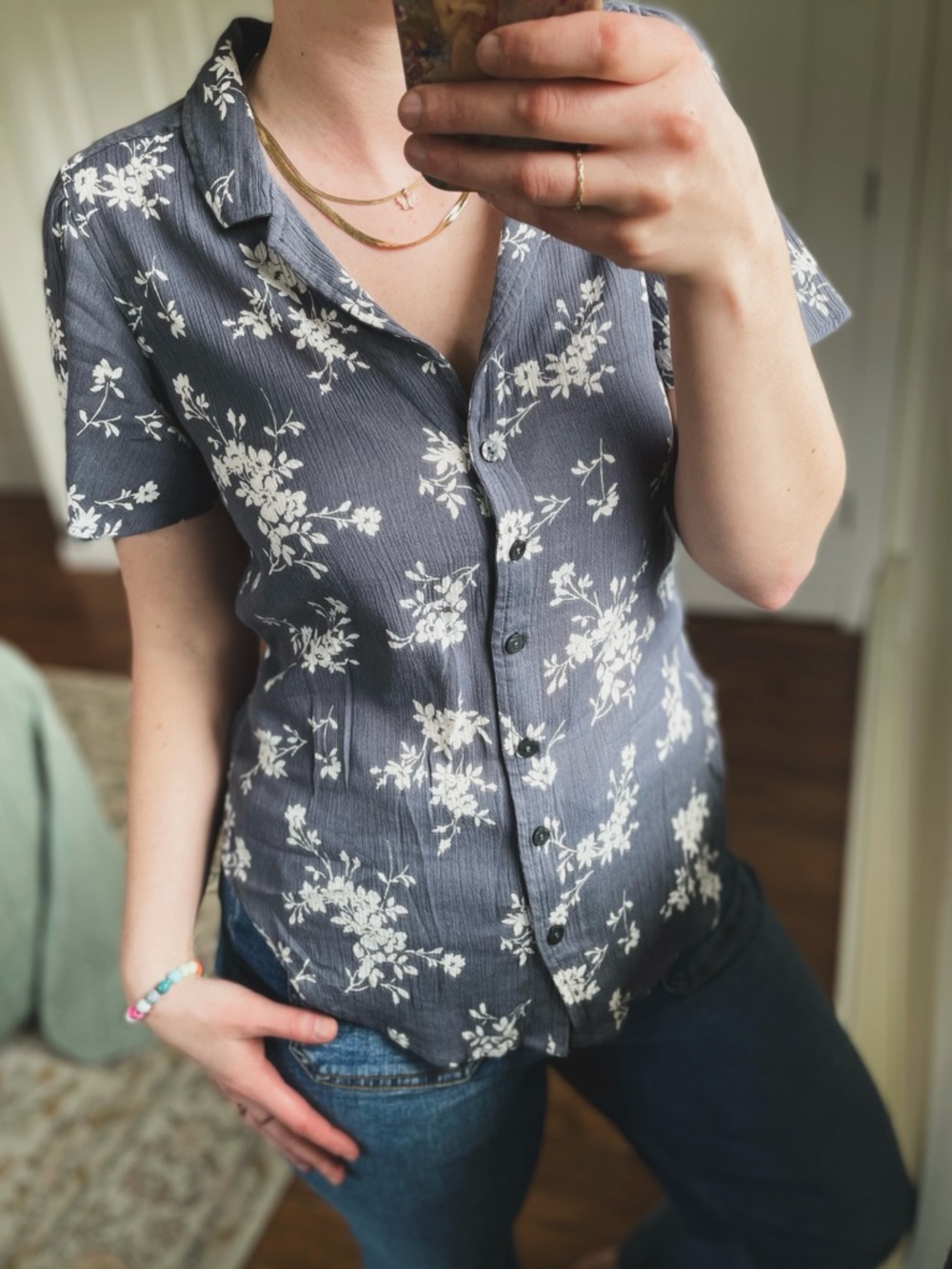 Abercrombie & Fitch Slate Blue Floral Button-Down Shirt